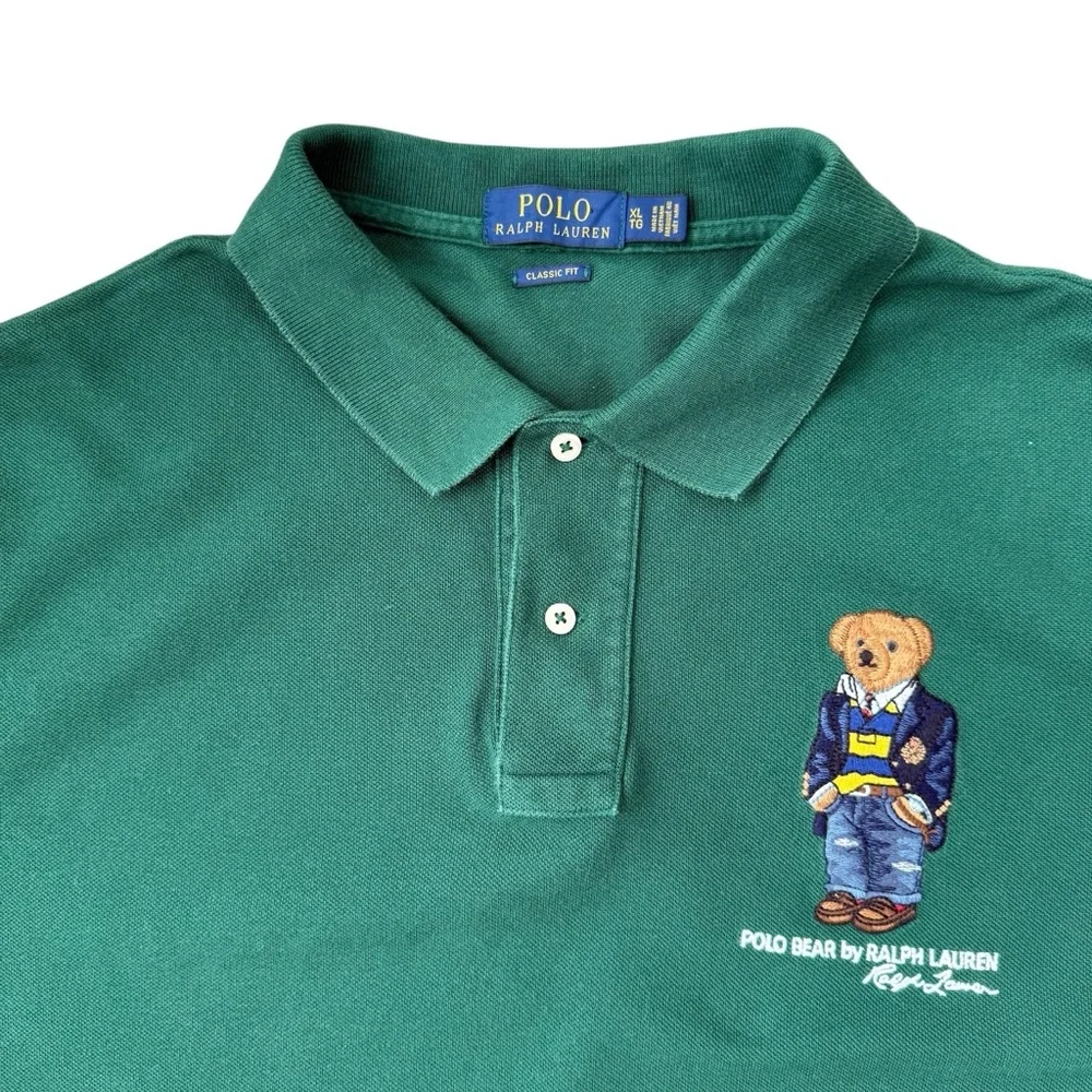 Polo Ralph Lauren Green Polo Bear Mesh Polo Shirt XL Spring Summer Casual EUC